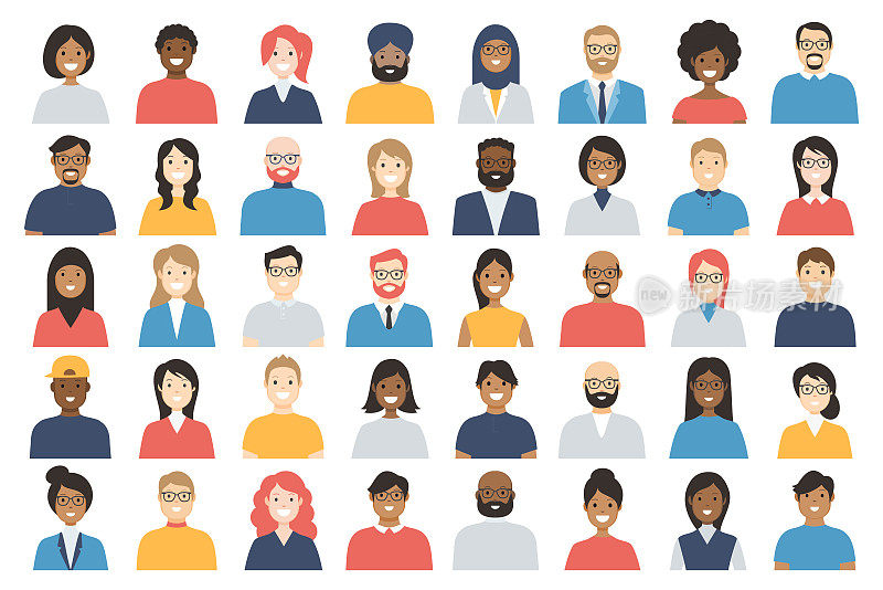 People Avatar Icon Set - Profile Diverse Faces for Social Network - vector abstract illustration